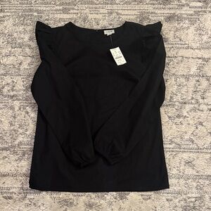 J.crew  Black Ruffle Quarter-Sleeve Blouse